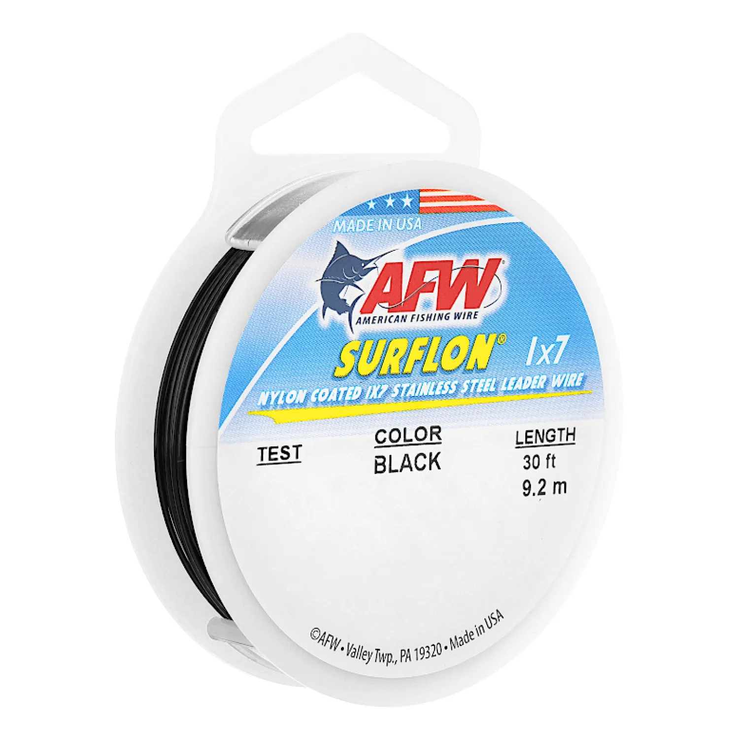 AFW Wire Leader- Surflon Nylon Coated 1x7 Stainless Leader Black