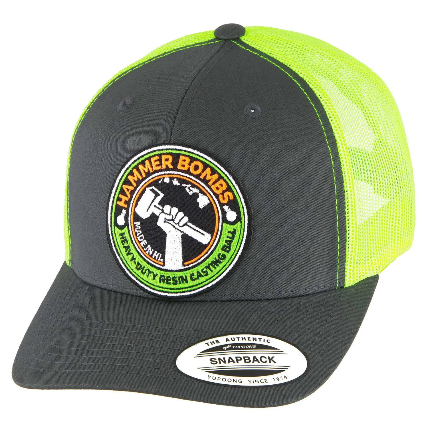 Hifishgear Hats-HammerBombs® Charcoal / Neon Green Classic Snapback Trucker Hat