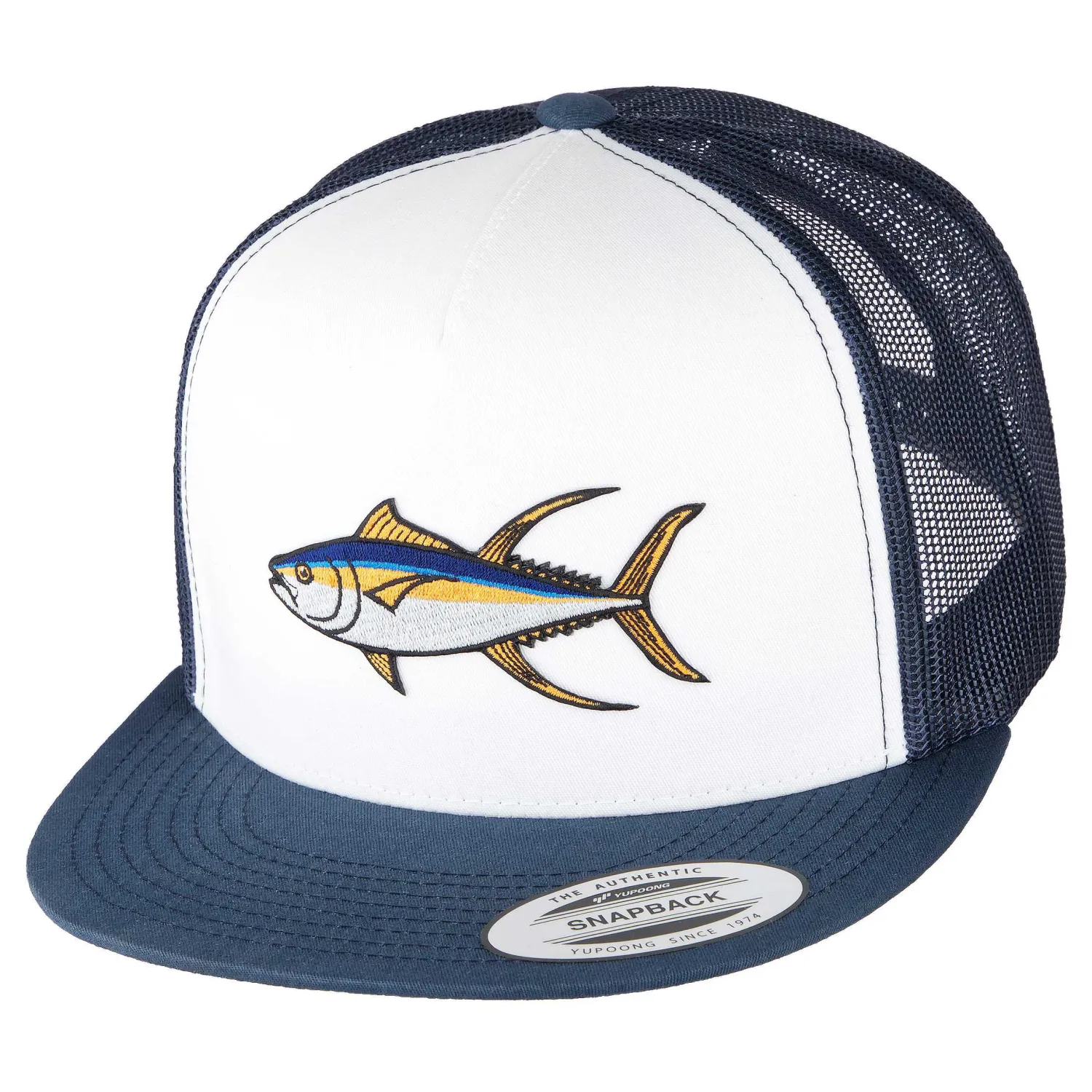 Hifishgear Hats-HFG - Ahi Navy/White  Flat Bill Snapback Trucker Hat