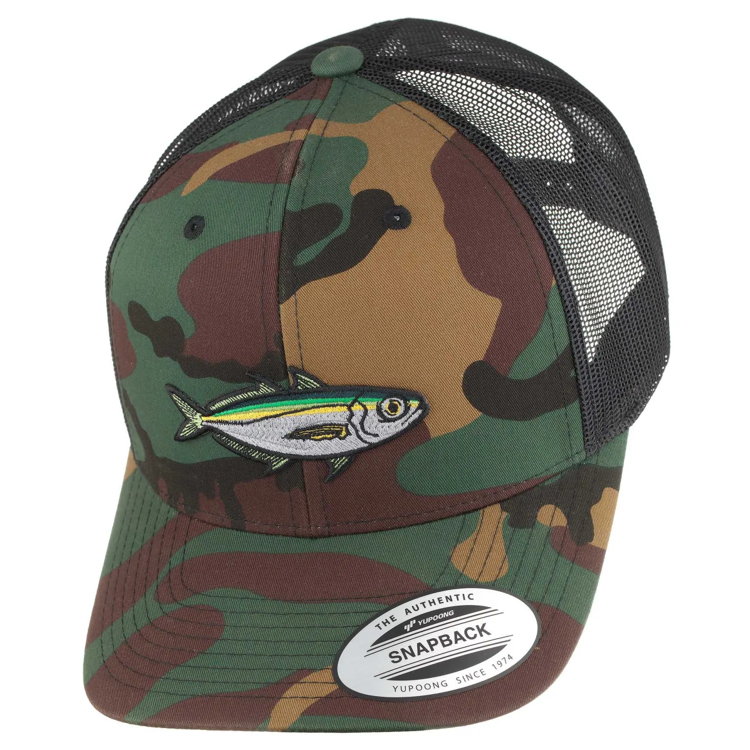 HiFishGear Hats-HFG - Akule Camo/Black Snapback Classic Trucker Hat