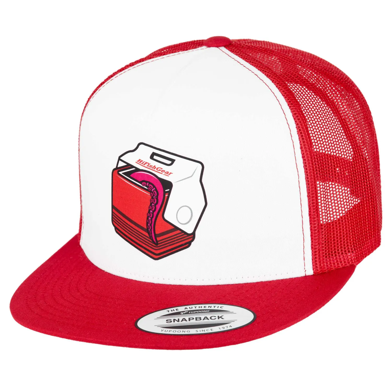 Hifishgear Hats-HFG - Bait Cooler Red/White FlatBill Trucker Hat