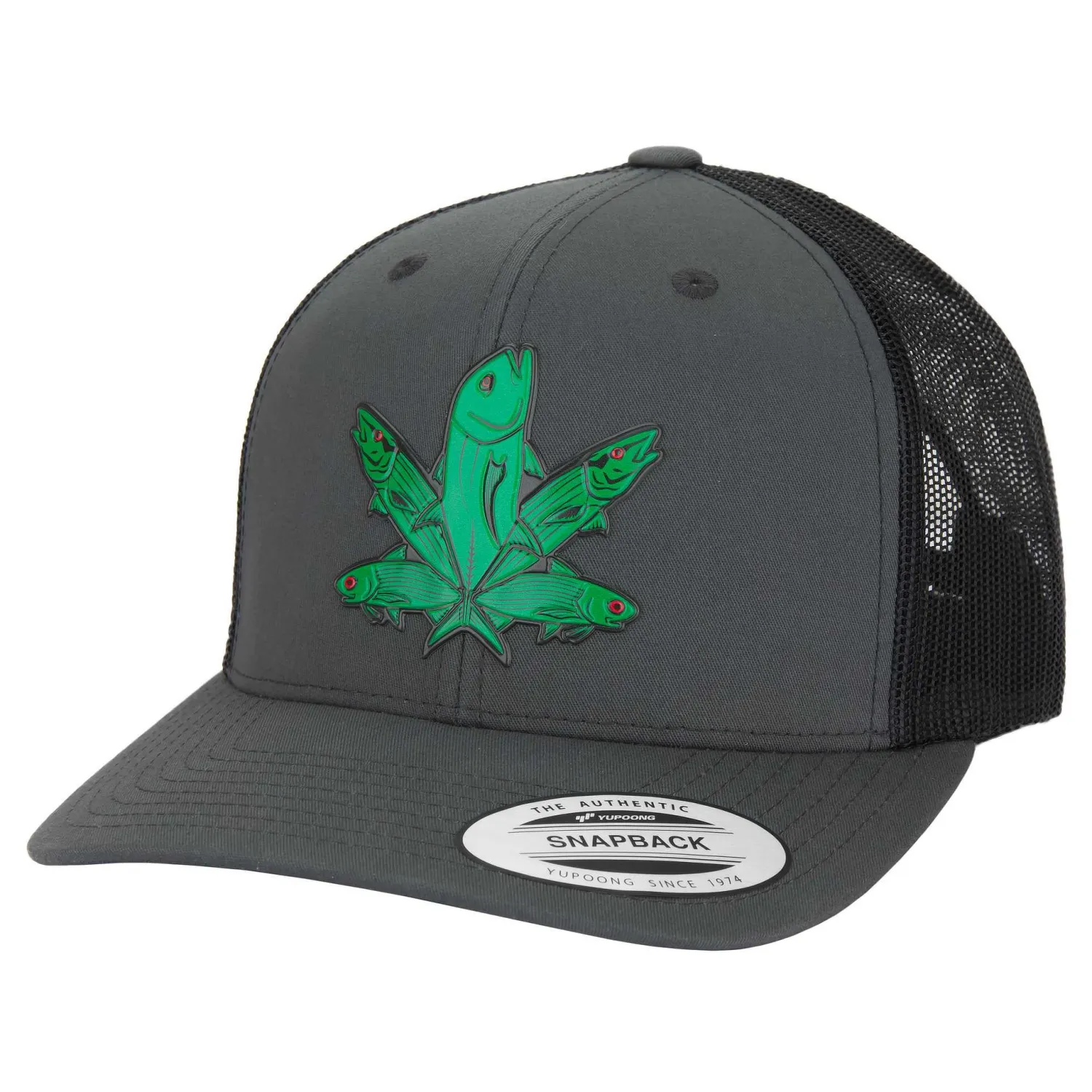 Hifishgear Hats-HFG - Green Fish Charcoal/Black Classic Snapback Trucker