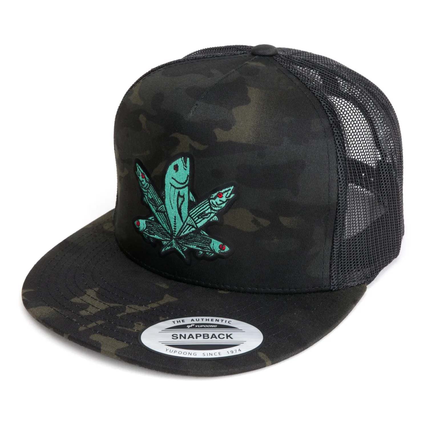 Hifishgear Hats-HFG - Green Fish Emb MultiCam® Black Flatbill Snapback