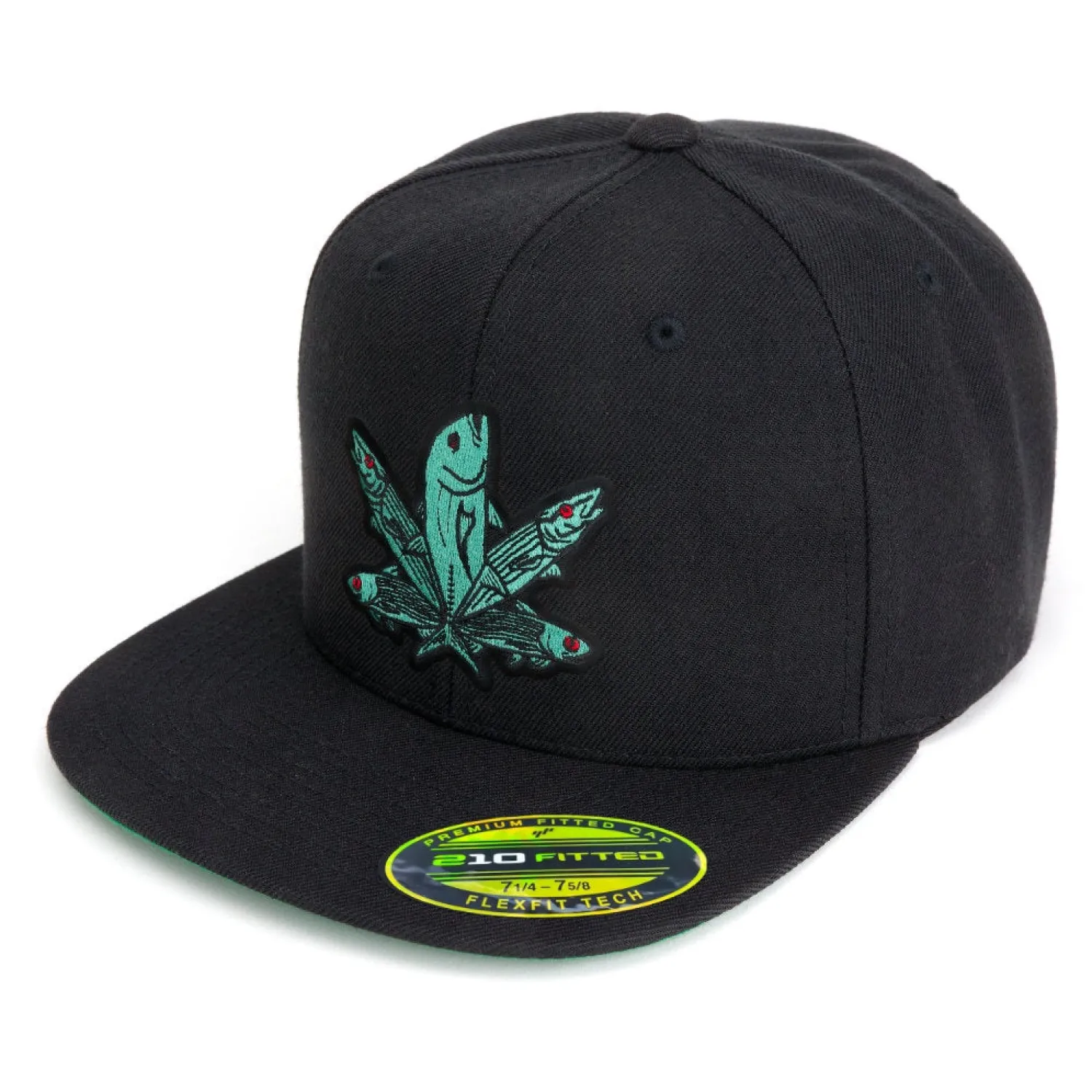 Hifishgear Hats-HFG - Green Fish Embroidered Black Fitted Hat