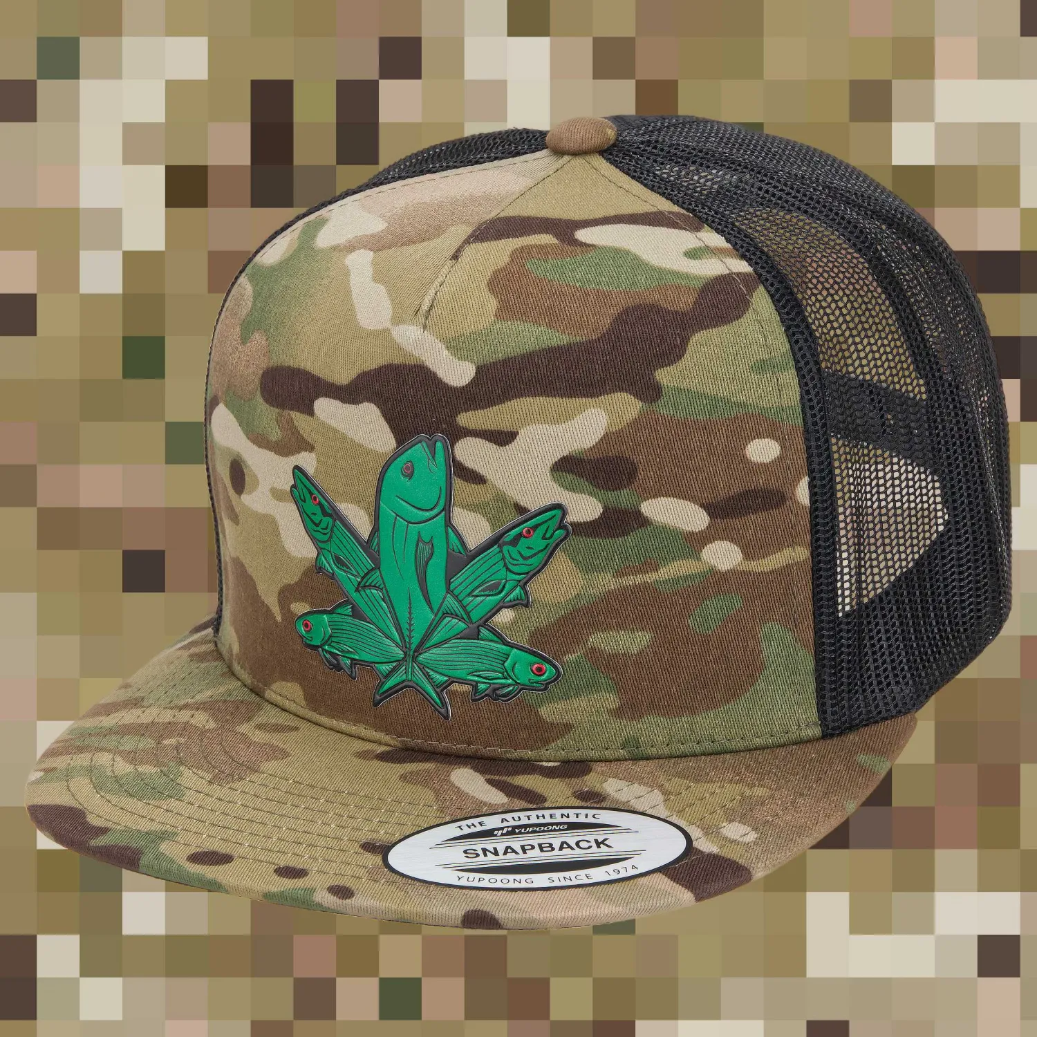 Hifishgear Hats-HFG - Green Fish Multicam® Light Snapback Flatbill Trucker Hat