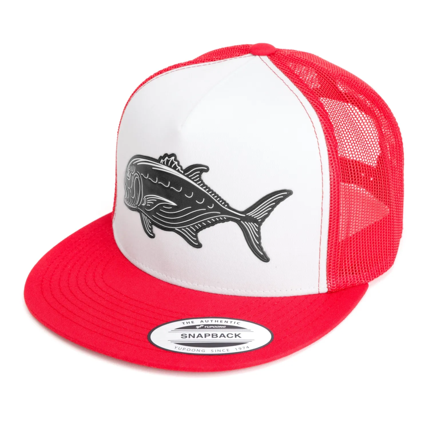 Hifishgear Hats-HFG - JDM Ulua Red/White Flat Bill Snapback Trucker Hat