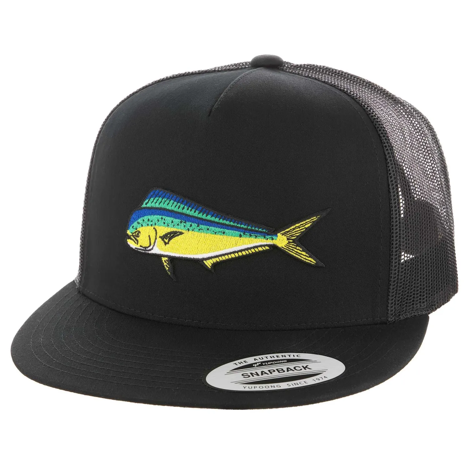 Hifishgear Hats-HFG - MahiMahi Black Flatbill Snapback Trucker Hat