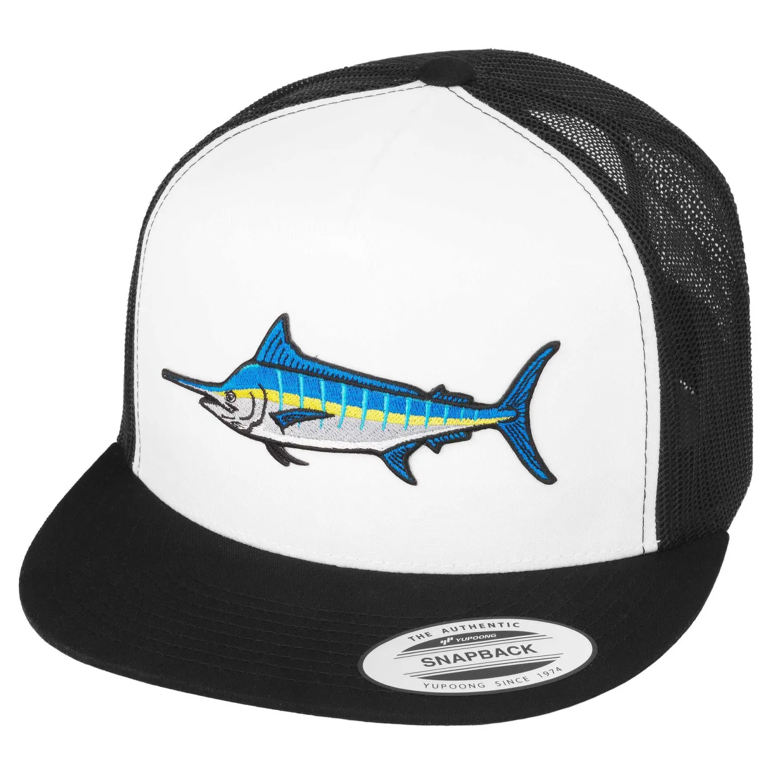 Hifishgear Hats-HFG - Marlin Black/White Snapback Flatbill Trucker Hat