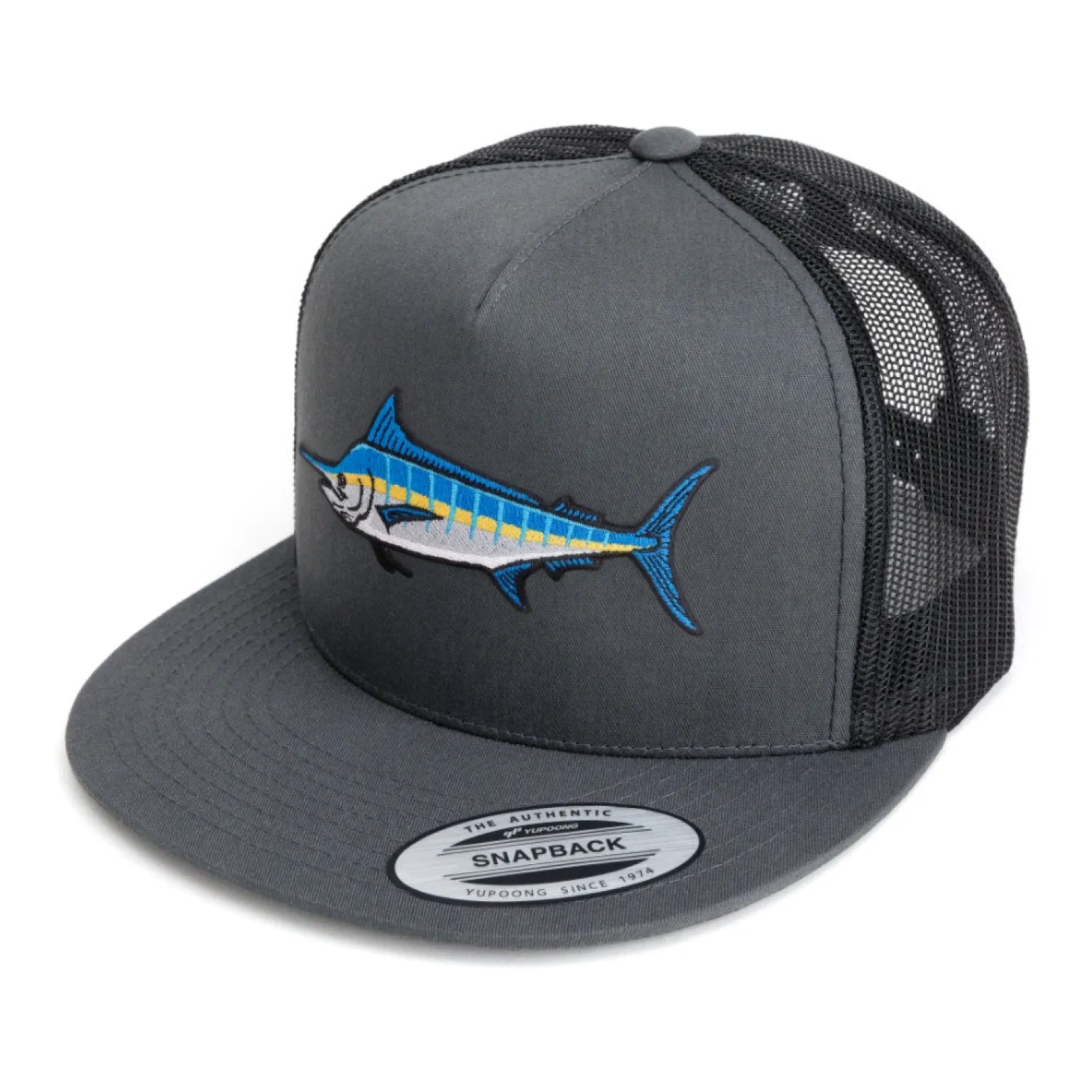 Hifishgear Hats-HFG - Marlin Charcoal/Black Snapback Flatbill Trucker Hat