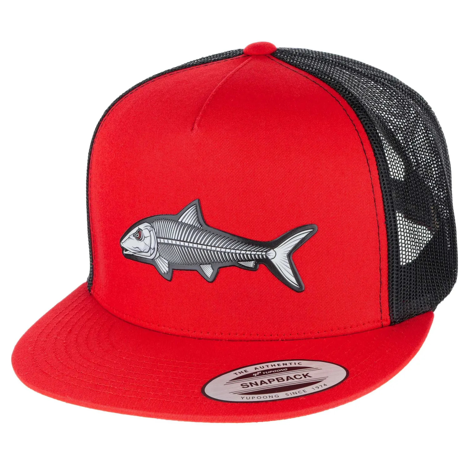 Hifishgear Hats-HFG - Oio Bones Red/Black Snapback Flatbill Trucker Hat