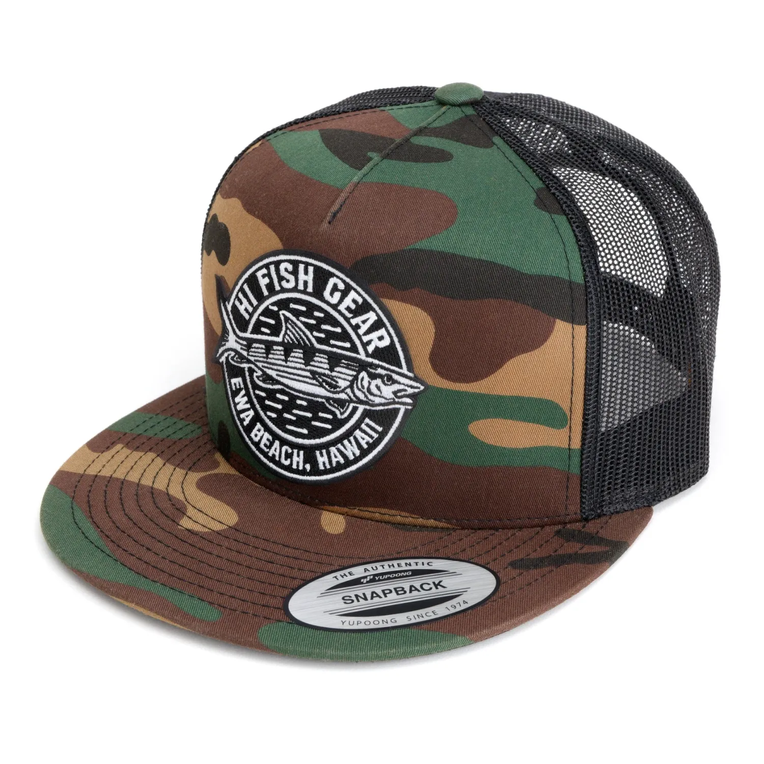 Hifishgear Hats-HFG - Oio Crest Camo Flatbill Snapback Trucker