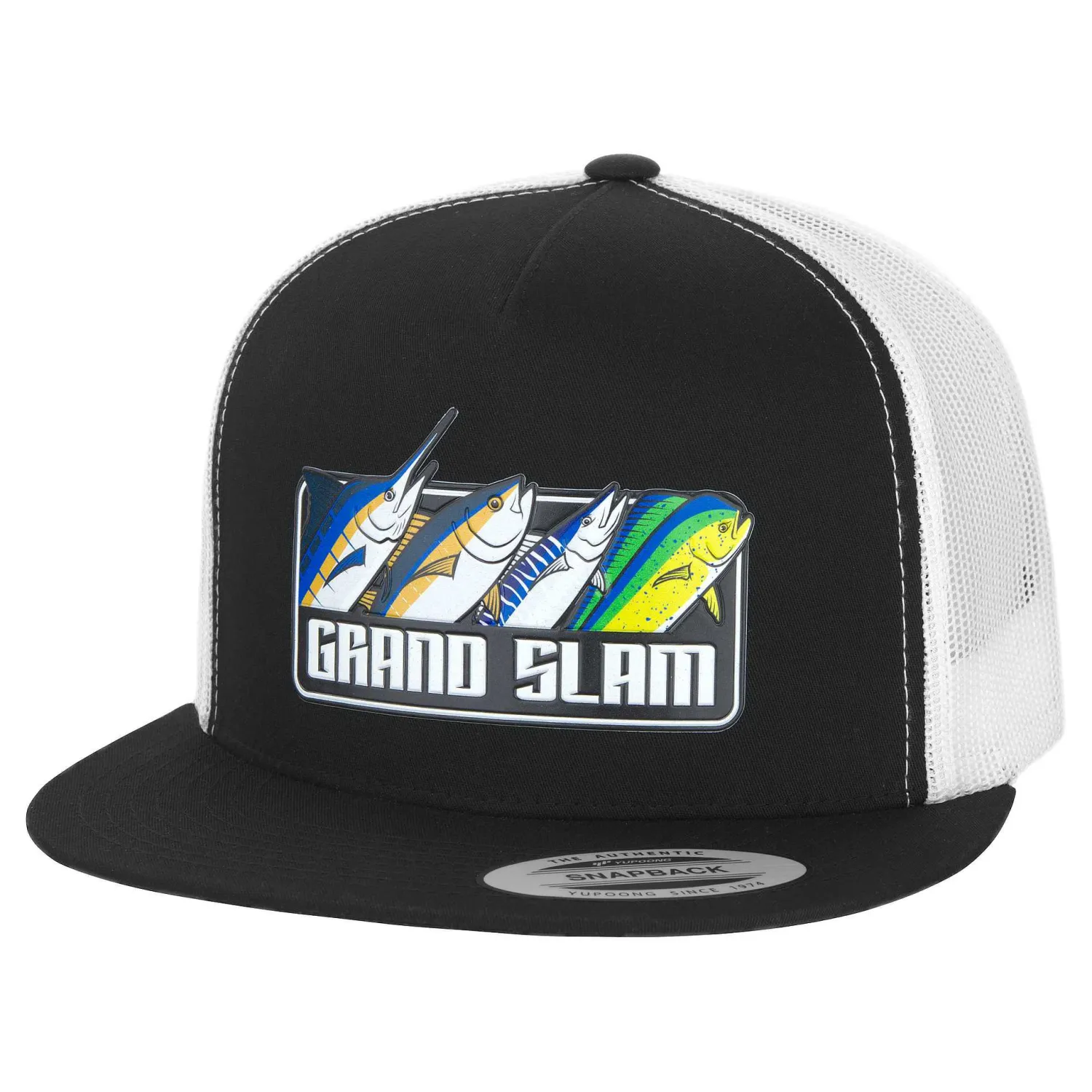 Hifishgear Hats-HFG - Pelagic Grand Slam White/Black Snapback Flatbill Trucker Hat