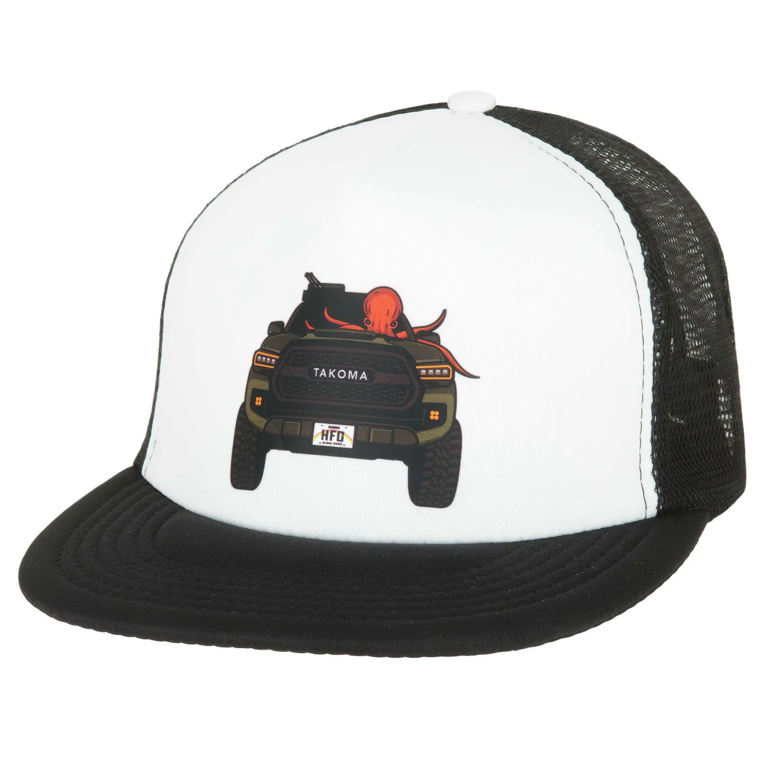 Hifishgear Hats-HFG - TAKOMA Black & White Flatbill Trucker Hat