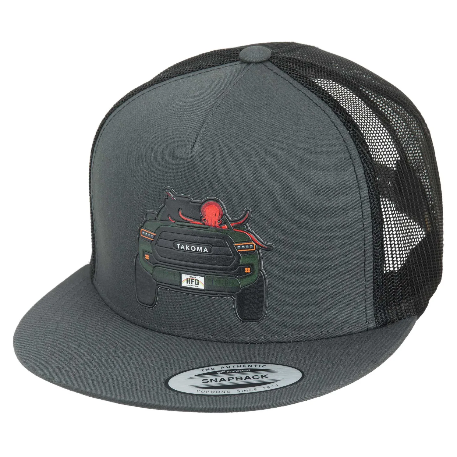 Hifishgear Hats-HFG - TAKOMA Charcoal/Black Flatbill Trucker Hat