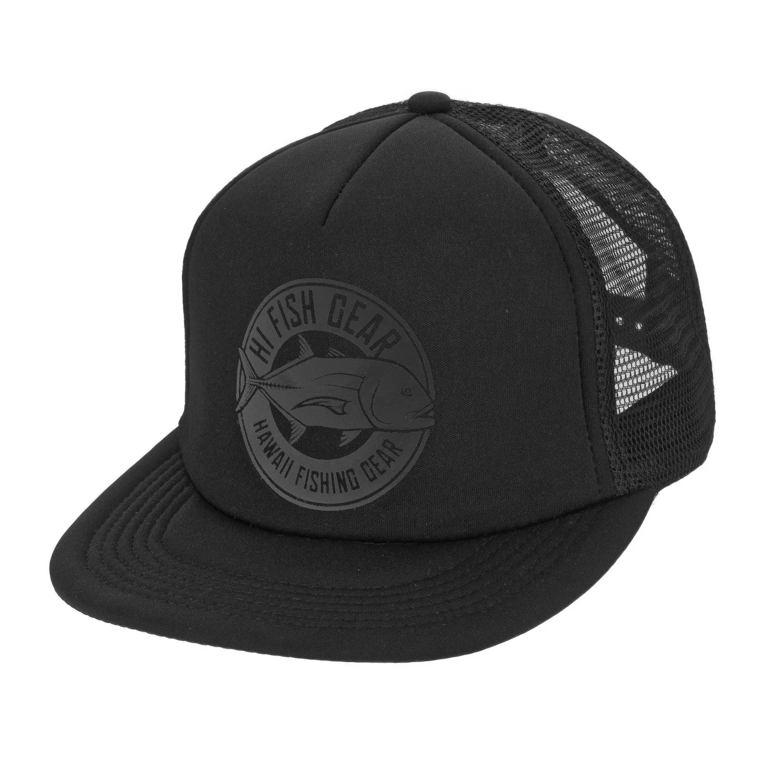 Hifishgear Hats-HFG - Ulua Circle Stealth Black Flatbill Trucker Hat