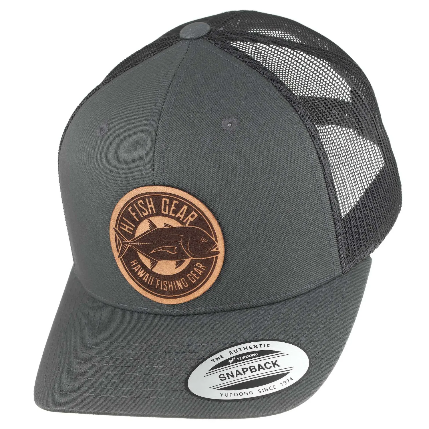 Hifishgear Hats-HFG - Ulua Leather Charcoal/Black Classic Snapback Trucker