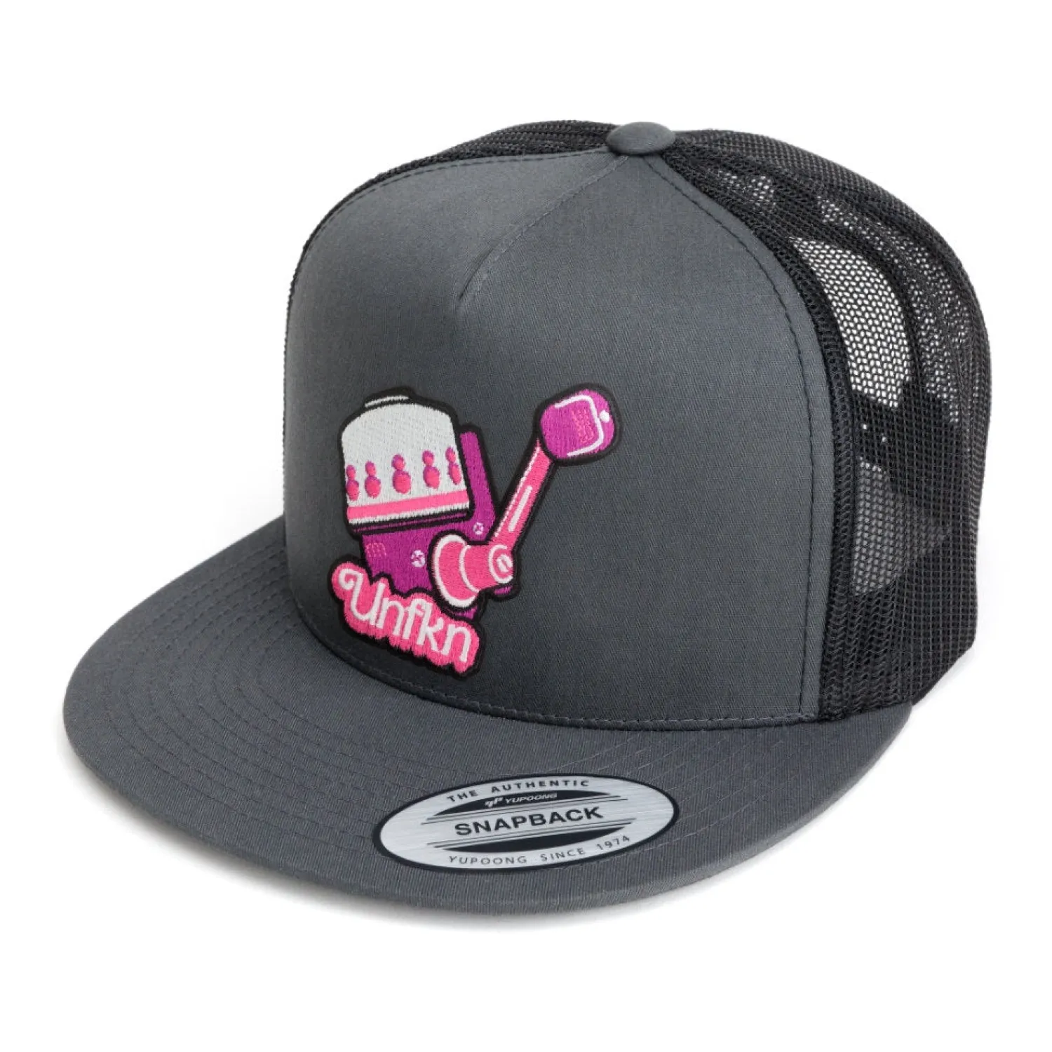 Hifishgear Hats-HFG - UNFKN Pink - Charcoal Black Flatbill Snapback Trucker Hat