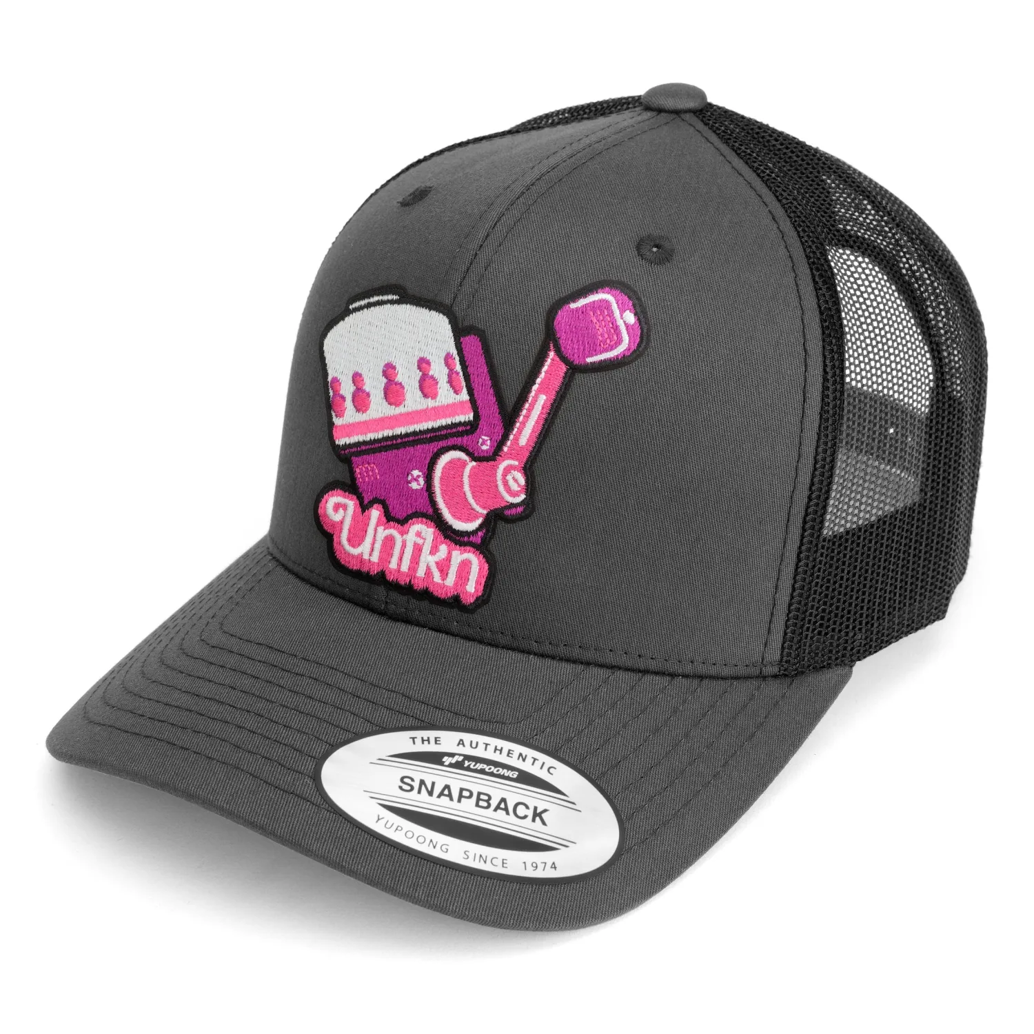 Hifishgear Hats-HFG - UNFKN Pink - Charcoal Black Classic Curved Bill Snapback Trucker Hat