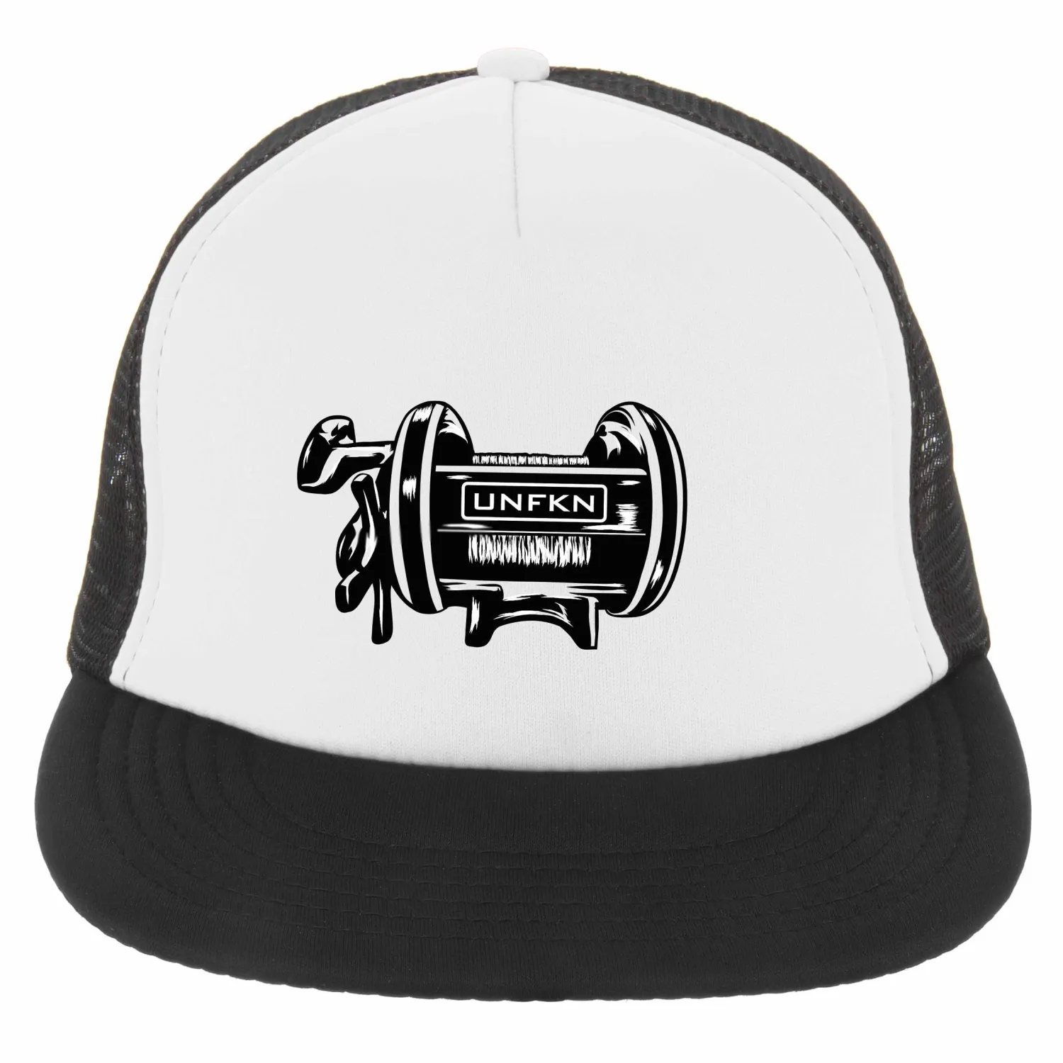 Hifishgear Hats-HFG - UNFKN Reel Black / White Flatbill Trucker Hat