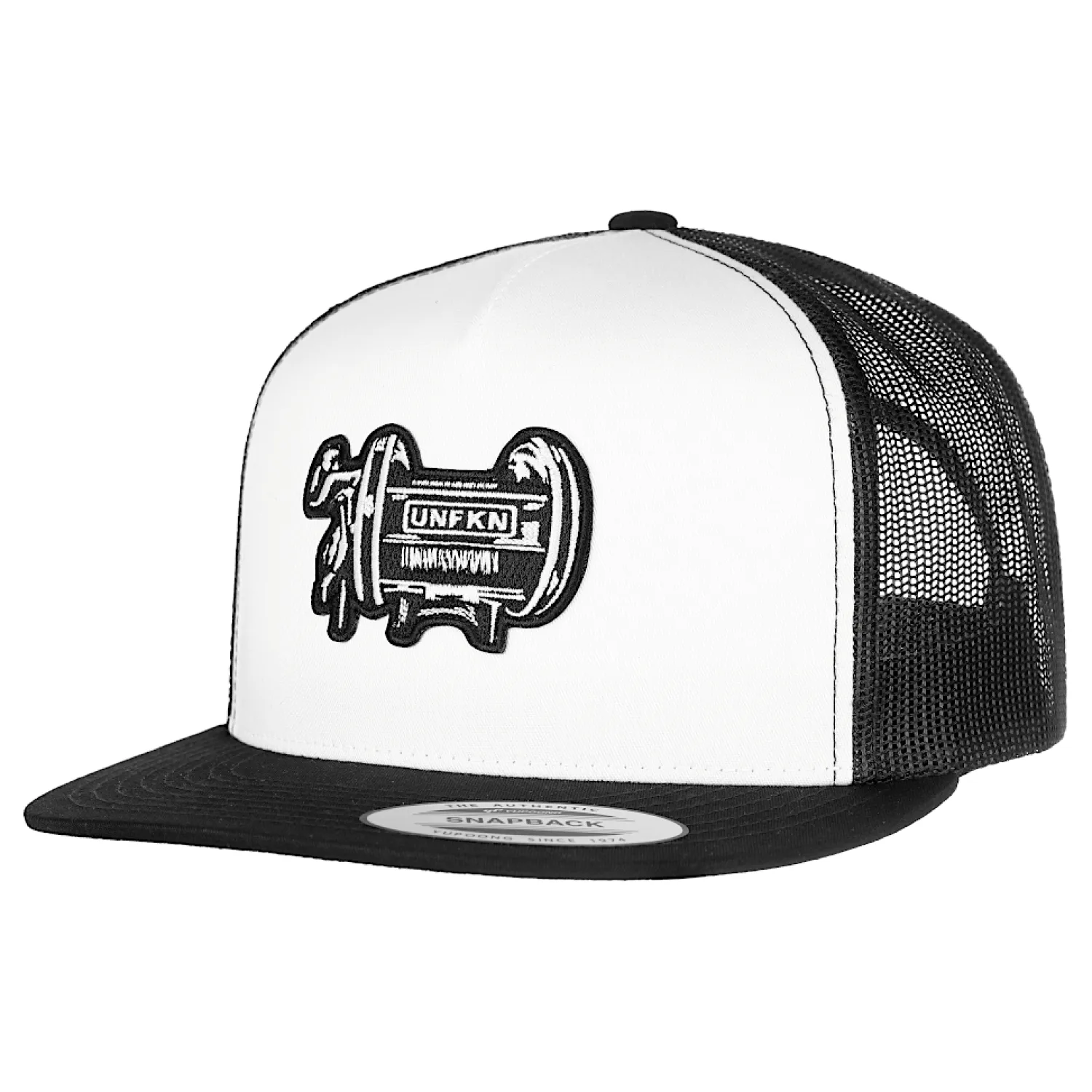 Hifishgear Hats-HFG - UNFKN Reel Black/White Snapback Flat Bill Trucker Hat