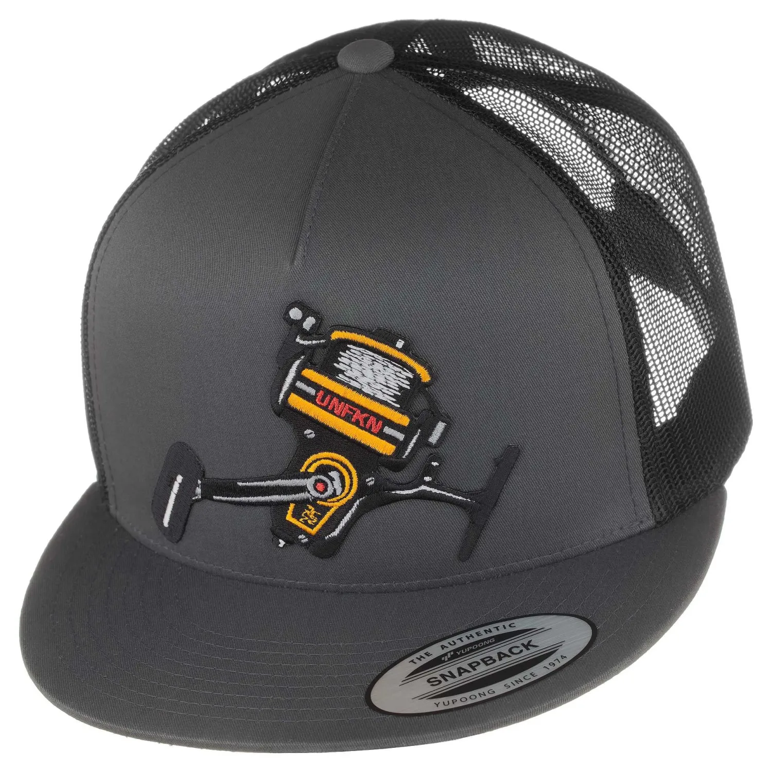 Hifishgear Hats-HFG - UNFKN Reel Spinner Charcoal/Black Flatbill Trucker Hat