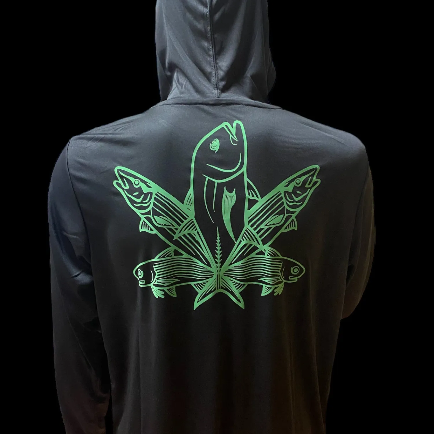 Hifishgear Shirts-HFG -Green Fish Reflective UV Protection Hoodie (Black)