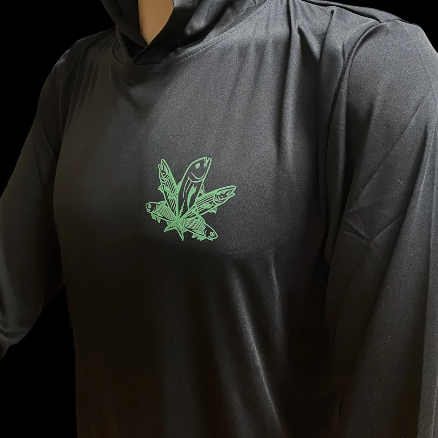 Hifishgear Shirts-HFG -Green Fish Reflective UV Protection Hoodie (Black)