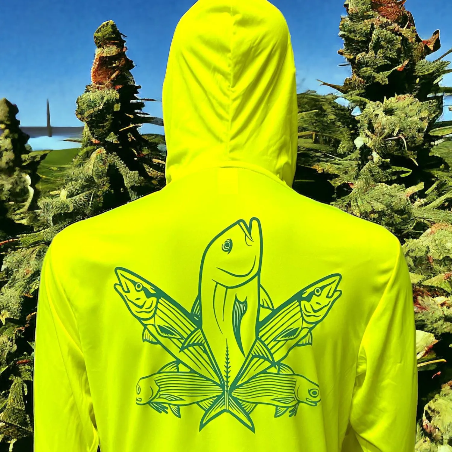 Hifishgear Shirts-HFG -Green Fish Reflective UV Protection Hoodie (Safety Green)