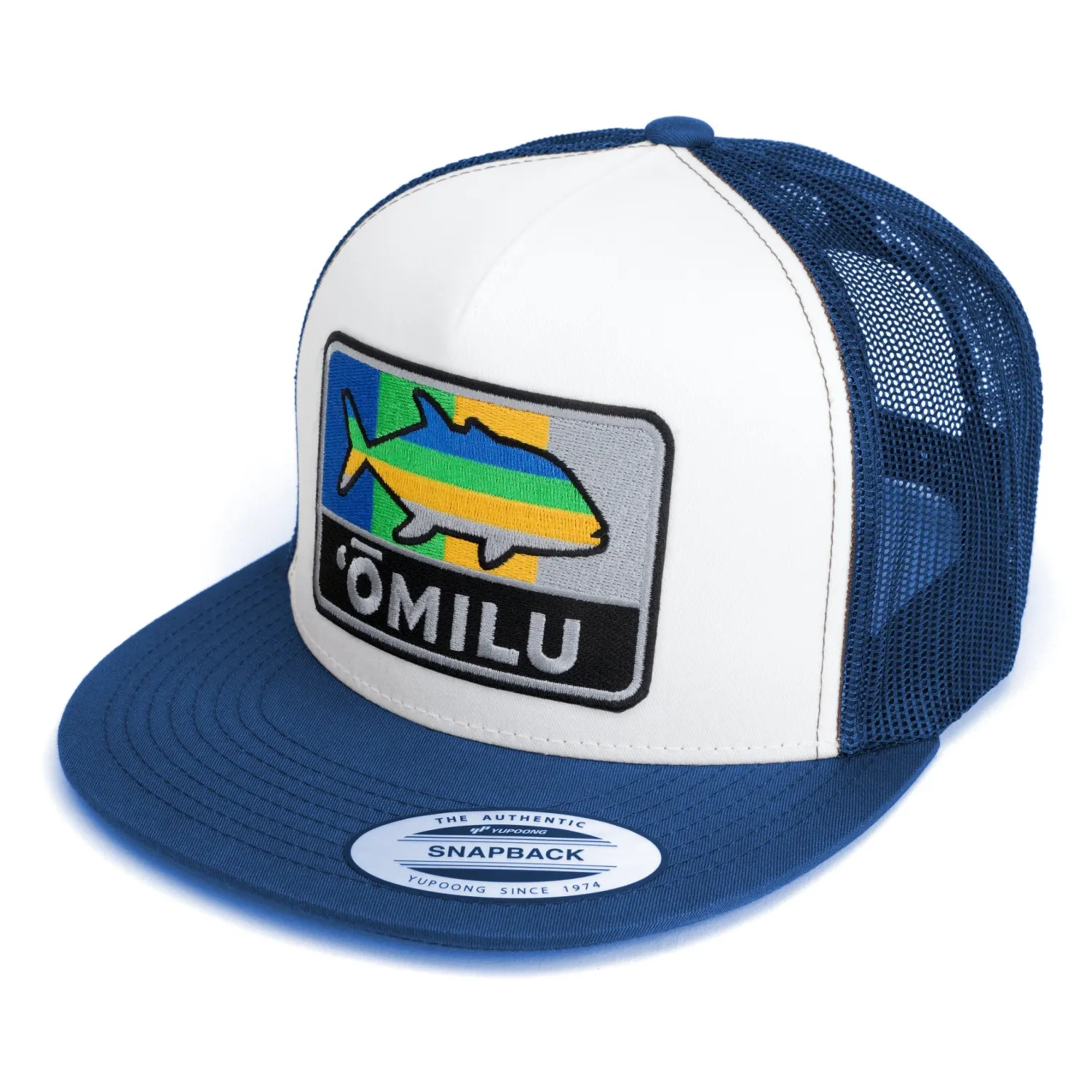 Hifishgear Hats-HFG -Navy/White Omilu FlatBill Trucker Hat