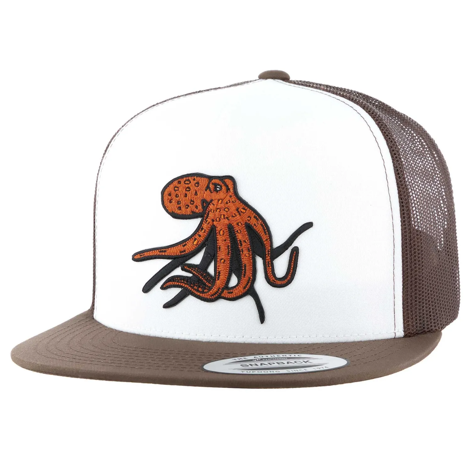 Hifishgear Hats-HFG -Tako Brown/White Flatbill Snapback Trucker Hat