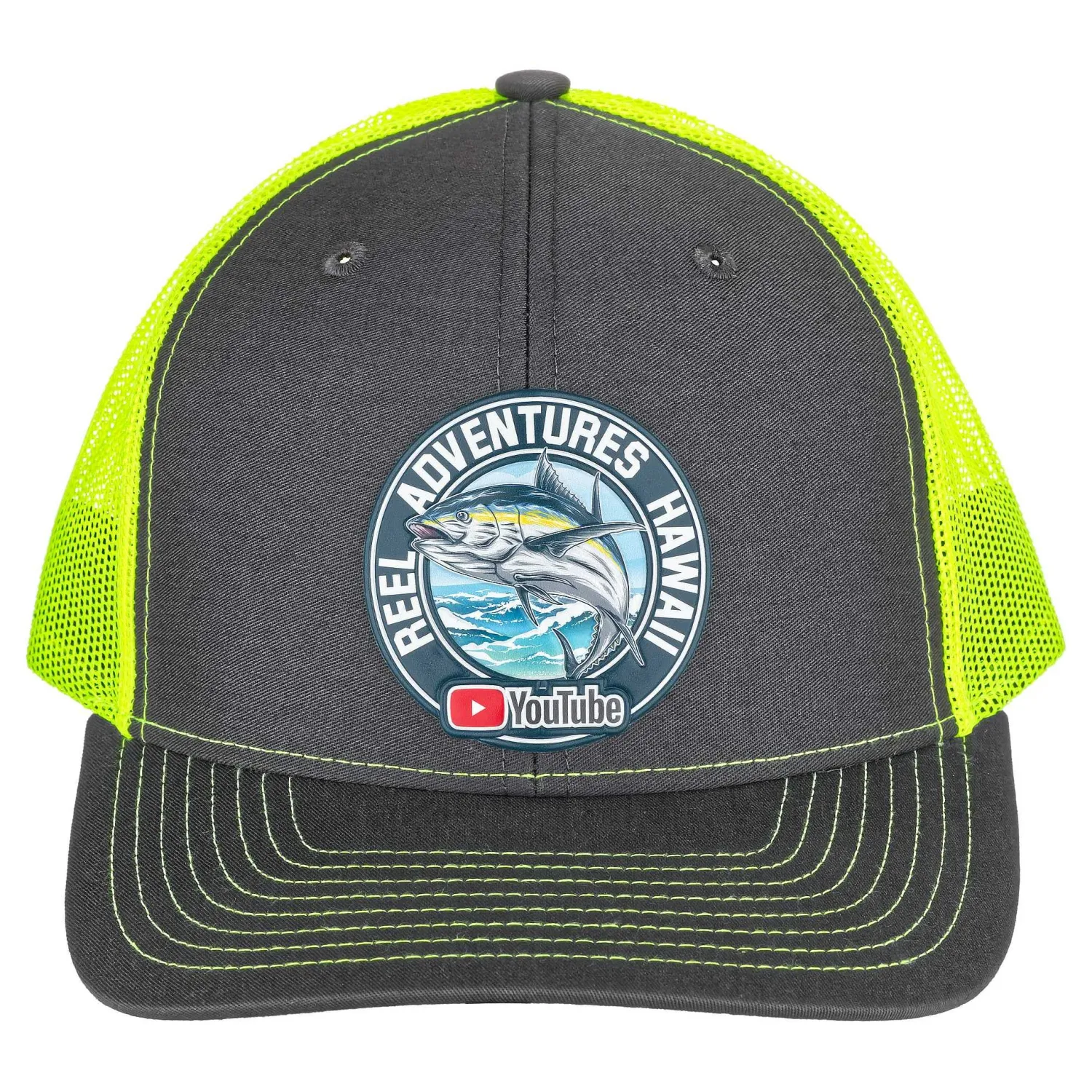 HiFishGear Hats-Reel Adventures Hawaii Charcoal/ Neon Green Snapback Trucker Hat