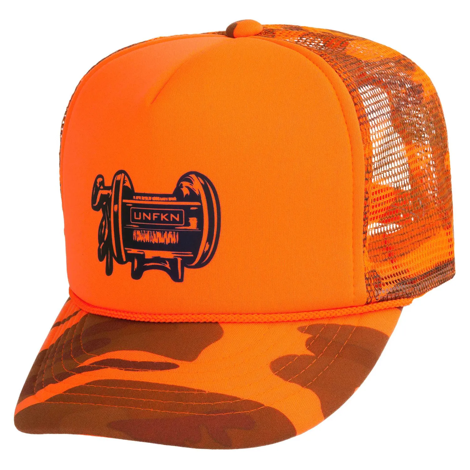 Hifishgear Hats-UNFKN Reel Hunter Orange Camo Classic Trucker Hat